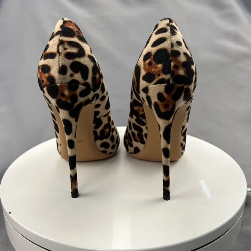 Tikicup-zapatos de tacón alto con punta puntiaguda para mujer, sin cordones tacones de aguja de diseñador, Sexy, leopardo, 8cm, 10cm, 12cm, talla grande 33-46