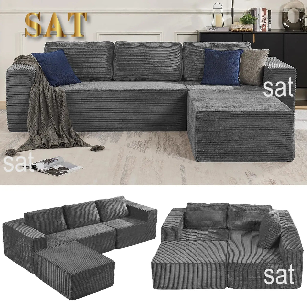 Sofá seccional reversible Cloud de 106" - Asiento profundo, modular en forma de L, tapizado en espuma, sin montaje, salón/dormitorio