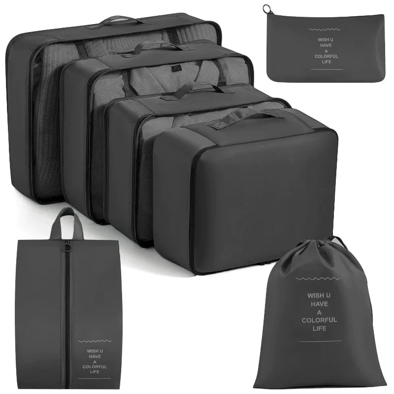 Juego de 7/8/9 piezas de bolsas de almacenamiento de viaje, artículos de tocador digitales, zapatos, bolsa organizadora de ropa, maleta, bolsa ordenada para ropa, juego de cubos de embalaje