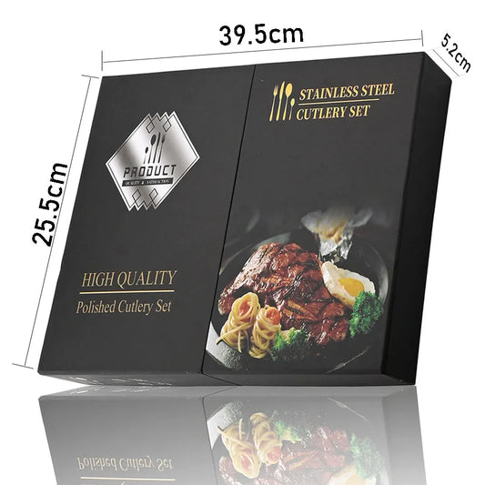 Juego de cubiertos dorados con mango negro, 24 Uds., cuchillo de acero inoxidable, tenedor, cuchara, vajilla, juego de cubiertos, vajilla de cocina para Festival, regalo