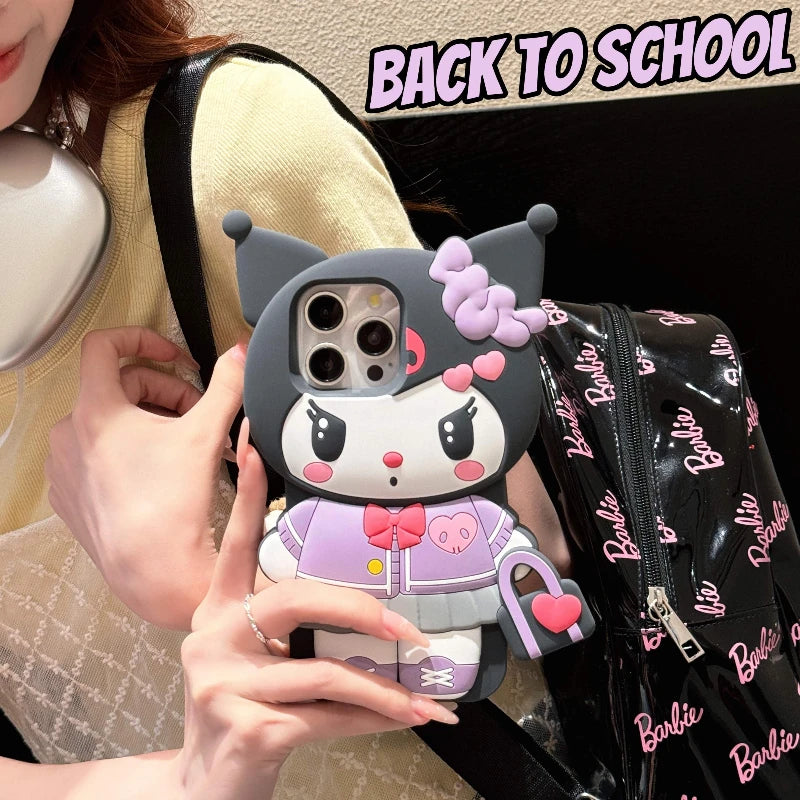 Funda de teléfono Kuromi con dibujos animados en 3D para iPhone 17 Pro17 16 15 14 13 12 11 Pro Max 16 Plus, fundas de teléfono de silicona suave a prueba de golpes