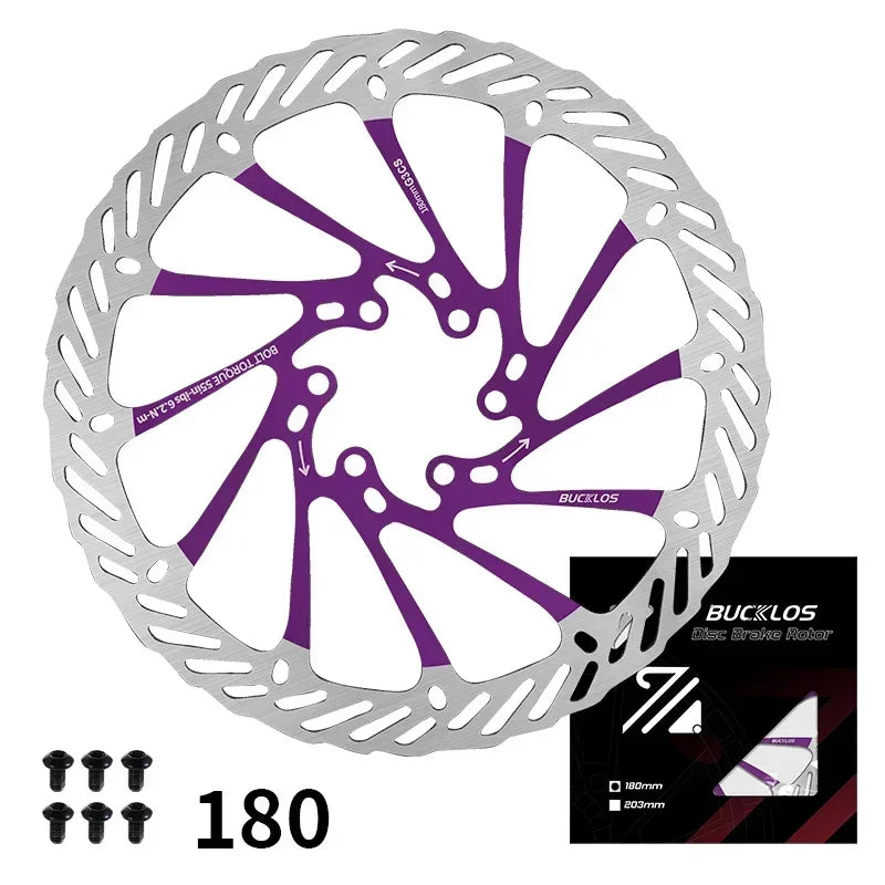 BUCKLOS-Rotor de freno de disco hidráulico ultraligero para bicicleta de montaña, disco de freno de bicicleta de carreras de carretera de montaña de 160/180/203mm con 6 pernos gratis