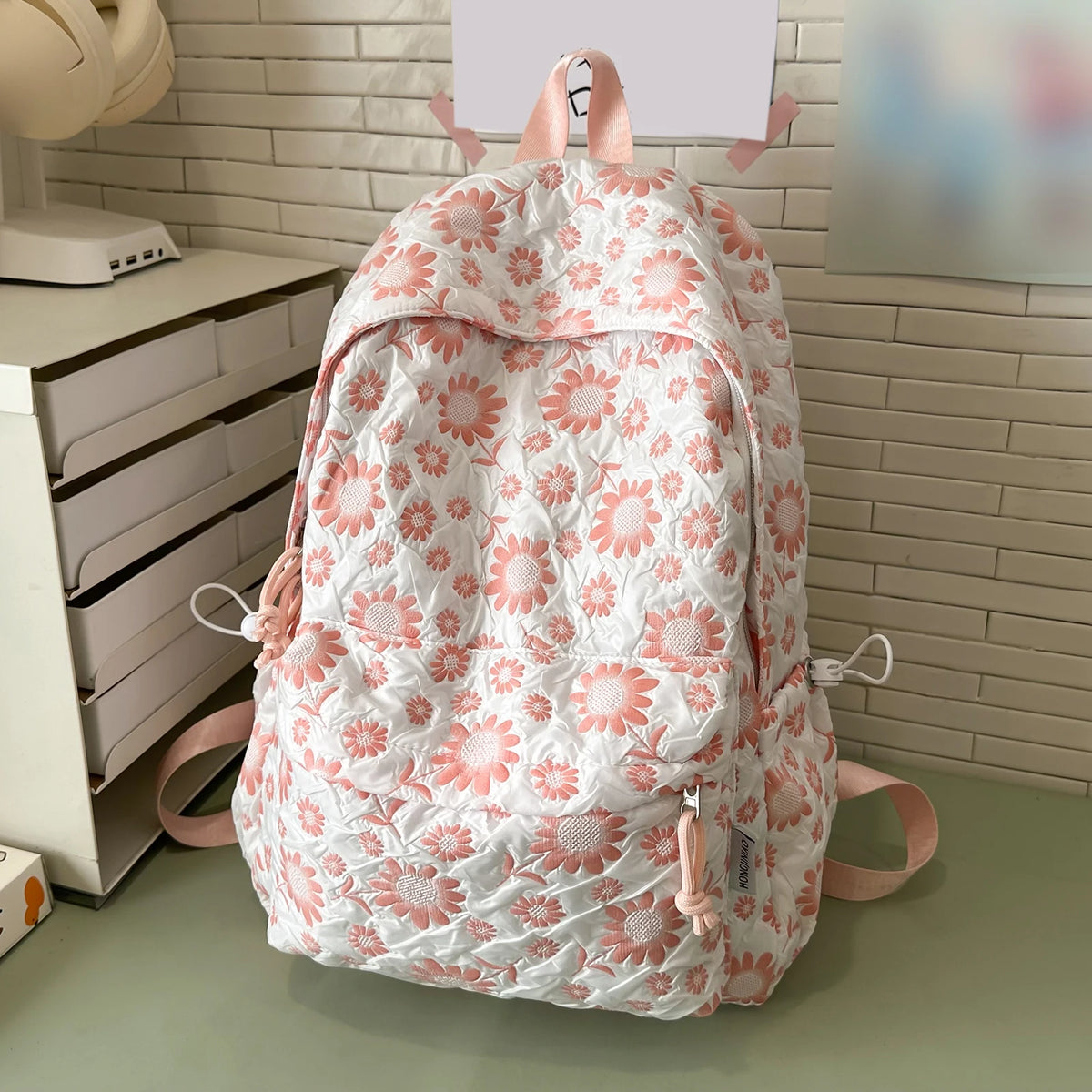 Mochila de nailon con flores para mujer, mochilas escolares ligeras con colgante, mochilas para ordenador portátil, mochila para libros para secundaria y preparatoria