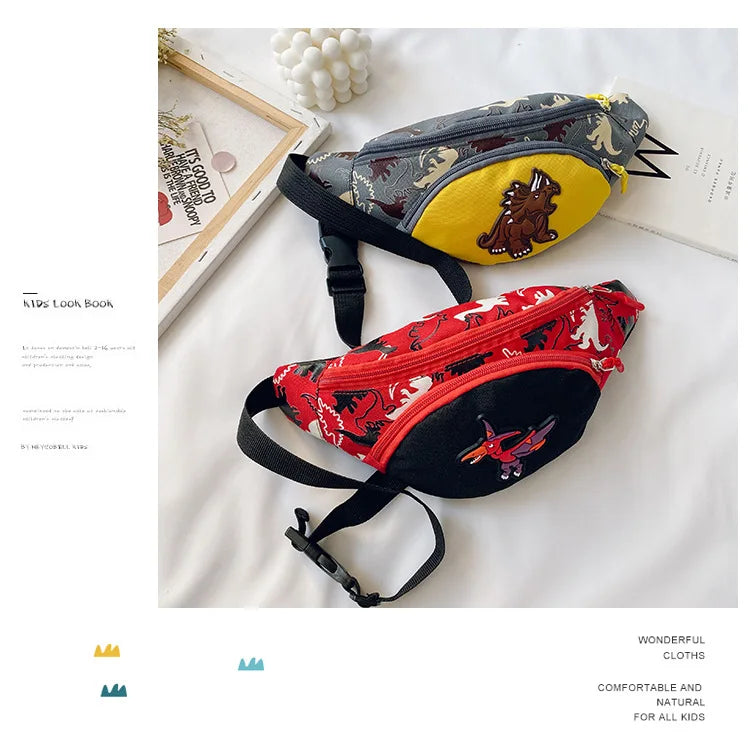 Lindas bolsas de almacenamiento de dinosaurio de dibujos animados para niños, teléfono, auriculares, bolsa de dinero, organizador de moda, bolsa de pecho y cintura, bolsa de cinturón para niños
