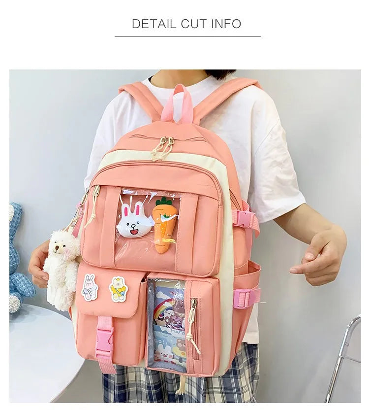 Mochila escolar Kawaii para niños y niñas, conjunto de 4 piezas, mochilas escolares para adolescentes y niñas