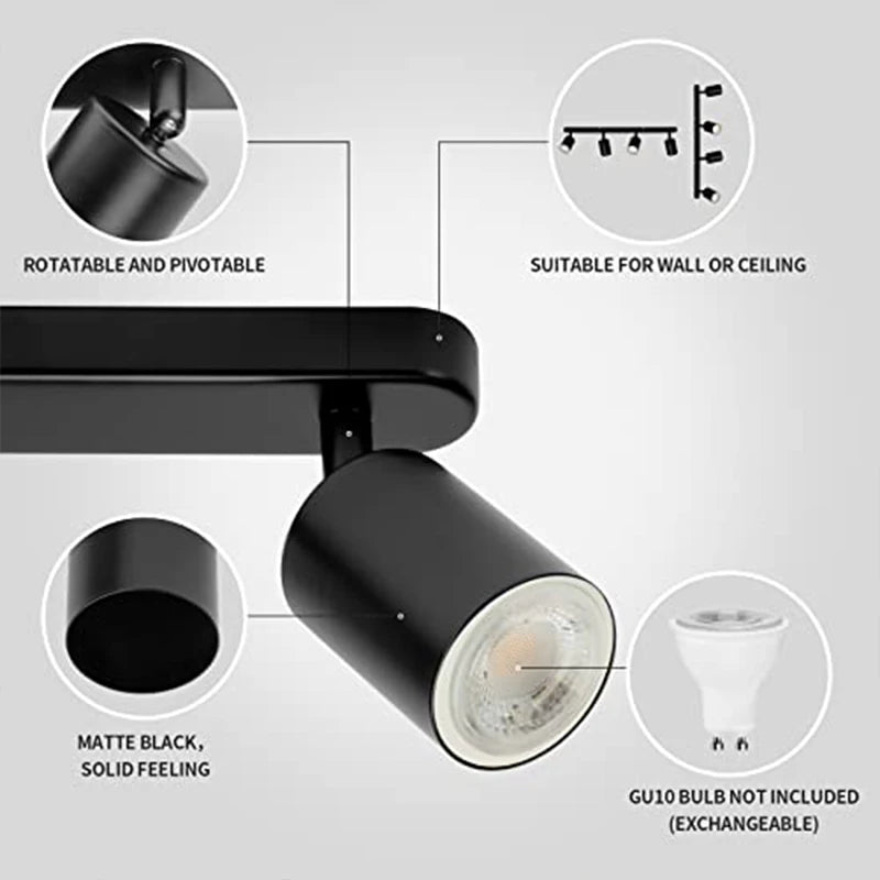 Lámpara de techo, luz de pista LED para dormitorio, pasillo, tienda, lámpara superior, bombilla GU10, iluminación de repuesto, focos LED ajustables