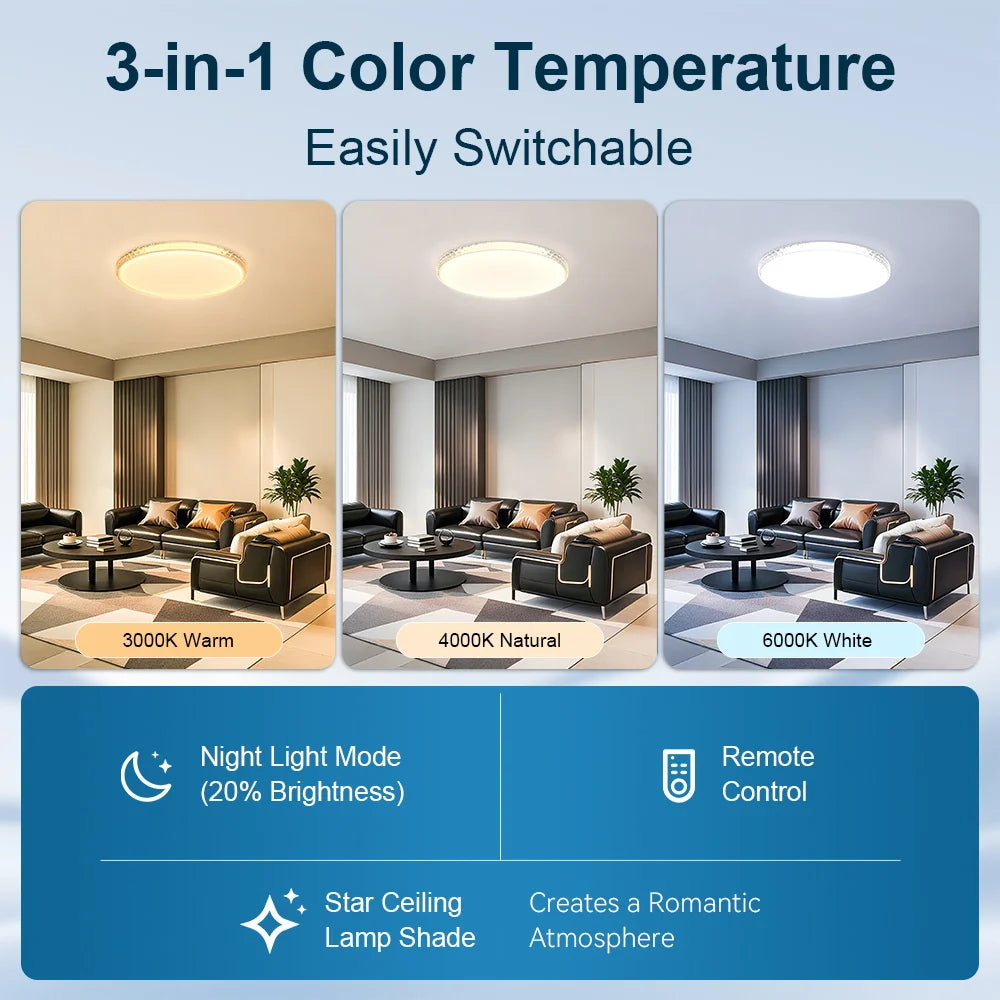 Lámpara de techo con control remoto, lámpara led para dormitorio, lámparas de techo grandes, luces Led con control remoto, luces led regulables