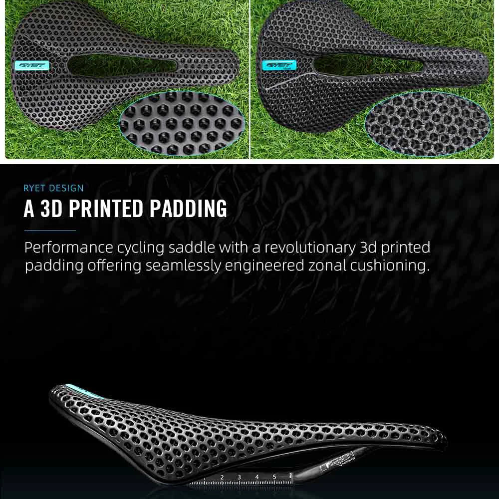 RYET-sillín de carbono para bicicleta con estampado 3D, 140mm, 142mm, superligero, para carreras de montaña, EVA, cojín para asiento de bicicleta, pieza de asiento para ciclismo