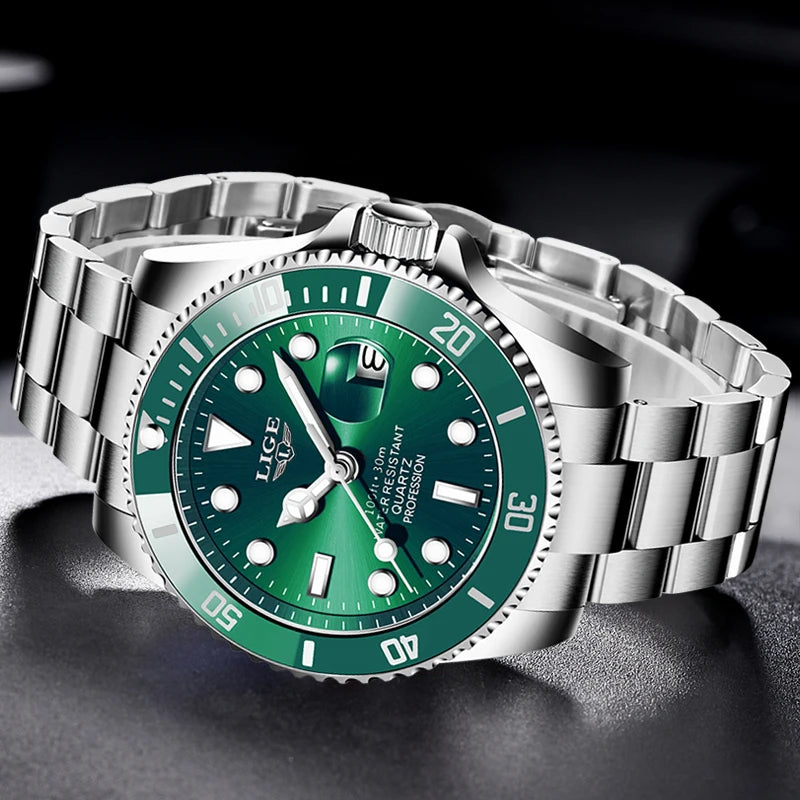 Reloj de buceo LIGE de lujo a la moda para hombre, reloj de fecha resistente al agua 30ATM, relojes deportivos, reloj de pulsera de cuarzo para hombre, reloj Masculino