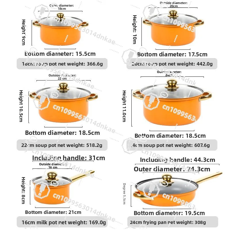 Juego de Ollas de Acero Inoxidable de 12 Piezas, Olla para Sopa, Sartén Antiadherente, Olla para Leche con Asa Dorada