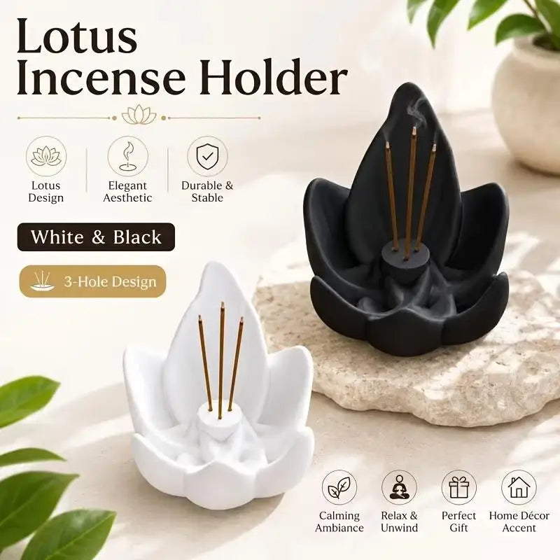 Porta incienso creativo en forma de loto, un artículo decorativo para el hogar que ayuda a regular las emociones y purificar el aire, facilitando el sueño.