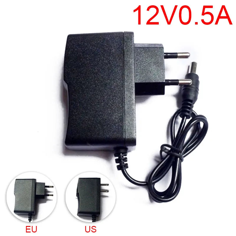 Adaptador de fuente de alimentación de 12V, 1A, 2A, 0.5A, CA, CC, enchufe de EE. UU. Y UE, CC, macho, hembra, 5,5x2,1mm, para tira de luces LED