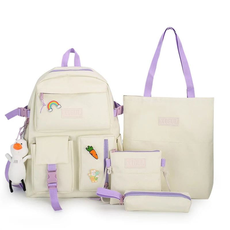 Mochila escolar Kawaii para niños y niñas, conjunto de 4 piezas, mochilas escolares para adolescentes y niñas