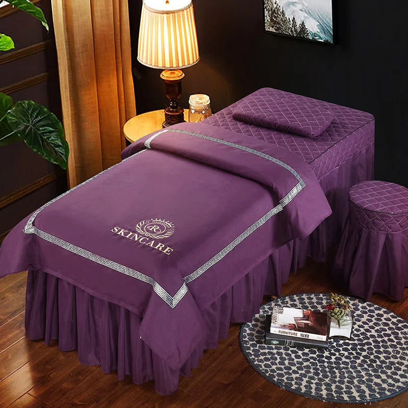 Estilo nórdico 4 Uds. Funda de cama para salón de belleza, falda de cama para Spa de masaje, funda de almohada, funda para taburete, funda de Dulvet, juegos de cama Sabanas