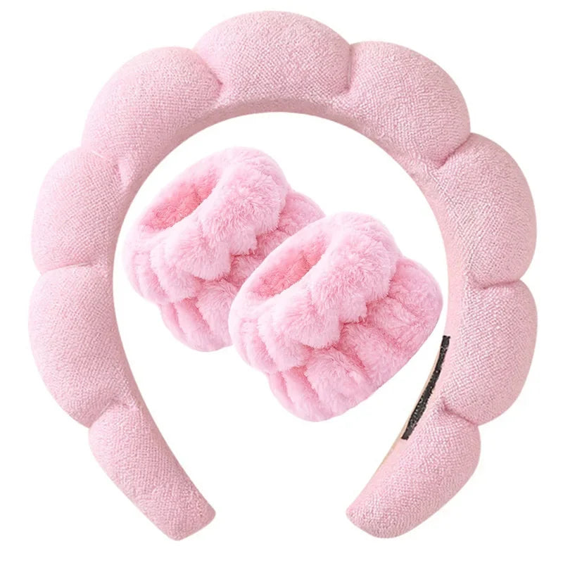 Diadema para lavar la cara para mujer, diademas de esponja, correa para la muñeca, diadema suave de burbujas para maquillaje, accesorios para el cabello para niña, 3 uds.