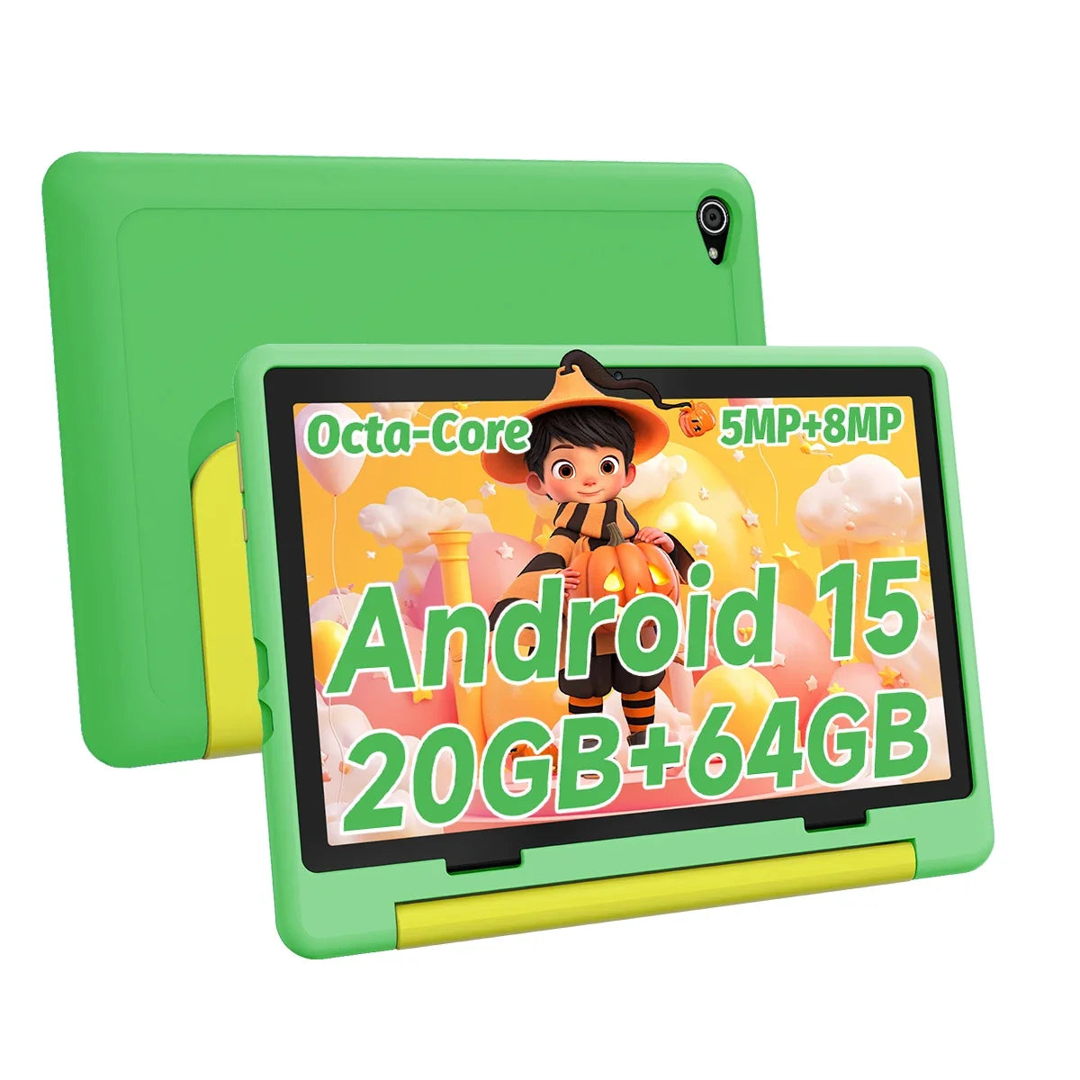 Tablet Infantil de 10 Pulgadas, Android 15, 20GB de RAM, 64GB de ROM, Expandible a 128GB, 5000mAh, 8 Núcleos, WiFi, Bluetooth, Regalo para Niños, Software KIDOZ
