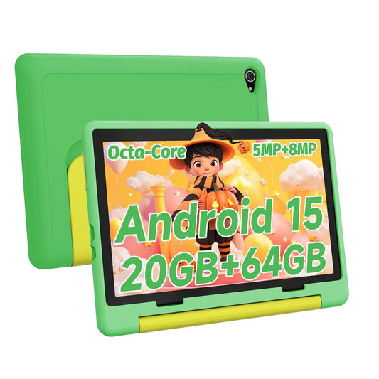 Tablet Infantil de 10 Pulgadas, Android 15, 20GB de RAM, 64GB de ROM, Expandible a 128GB, 5000mAh, 8 Núcleos, WiFi, Bluetooth, Regalo para Niños, Software KIDOZ