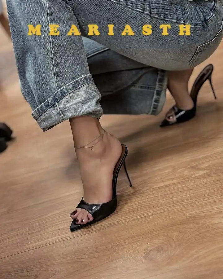 Zapatos de tacón alto con punta abierta para mujer, zapatillas exteriores de verano para fiesta, Stiletto, sandalias de charol de diseñador de lujo, 12/10cm