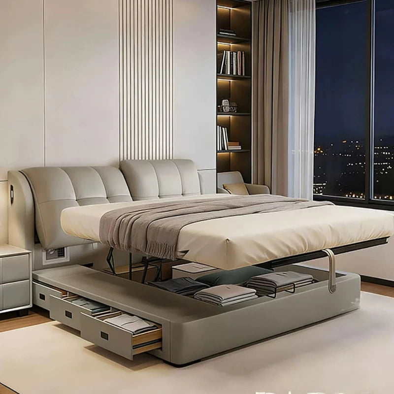 Cama de masaje moderna y sencilla, diseño de cama de dormir de madera, cama doble de lujo para niñas, cama Queen con plataforma, muebles de salón y suite.