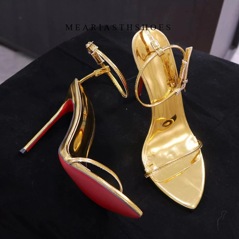 Sandalias de Tacón Alto con Punta Abierta y Correa en el Tobillo, de Cuero, con Hebilla, Diseño Sólido, Tacón Fino, para Mujer, con Lazos y Correa Trasera