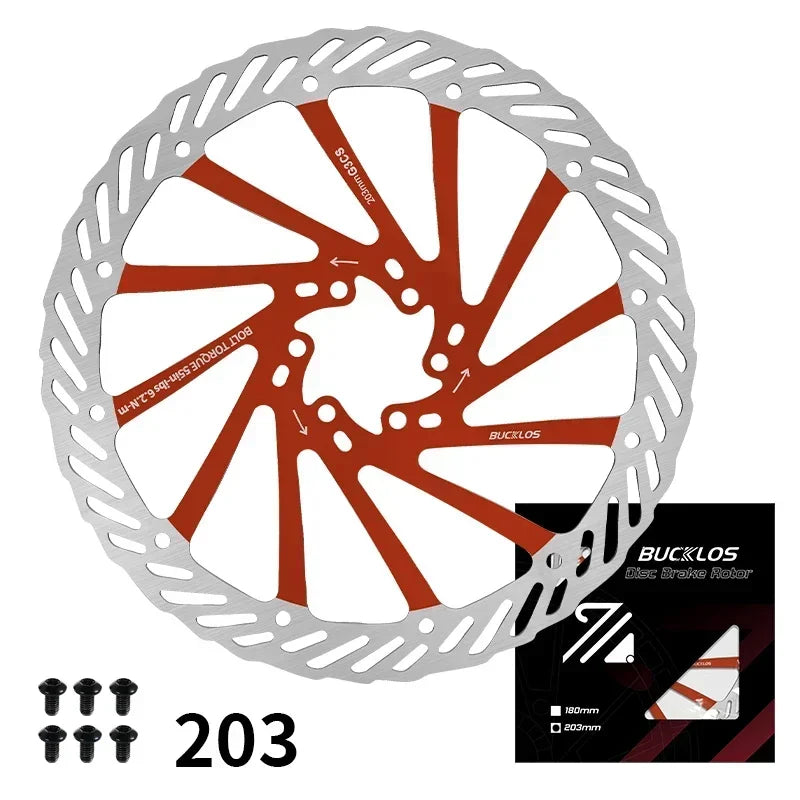 BUCKLOS-Rotor de freno de disco hidráulico ultraligero para bicicleta de montaña, disco de freno de bicicleta de carreras de carretera de montaña de 160/180/203mm con 6 pernos gratis