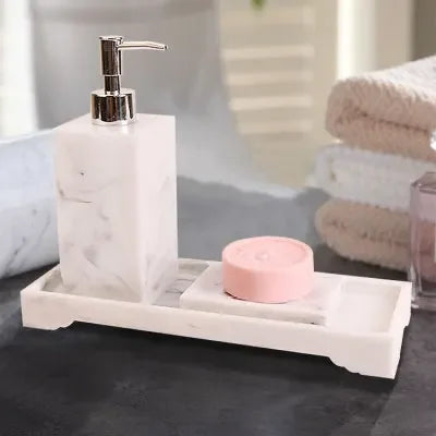 Juego de baño nórdico con diseño de mármol, accesorios de baño de resina, soporte para cepillo de dientes, dispensador de jabón, bandeja para platos