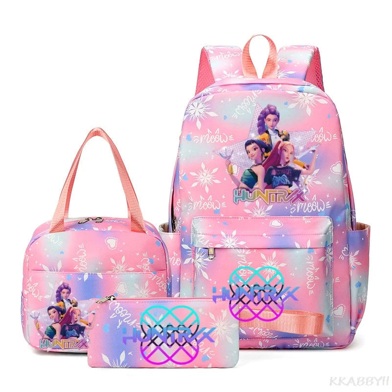 Mochila escolar KPop Demon Hunters, juego de 3 piezas, bolsa de almuerzo, estuche para lápices, regalo de regreso a la escuela para niñas, mochila de ocio, bolsas de viaje para adolescentes