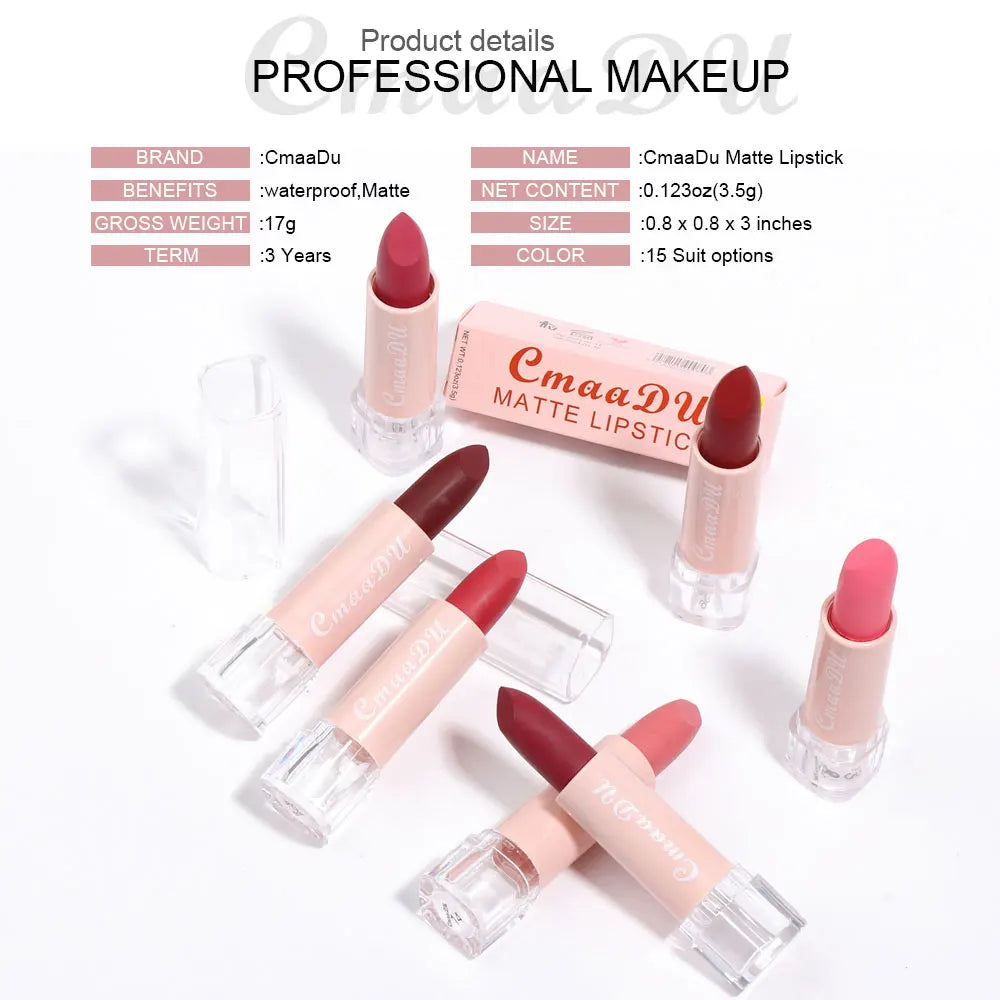 Lápiz Labial de 15 Colores, Impermeable, de Larga Duración, Mate, Terciopelo, Sexy, Rojo, Brillo Labial Nude, Brillo Labial Brillante, Tinte Labial Rojo Intenso, Maquillaje