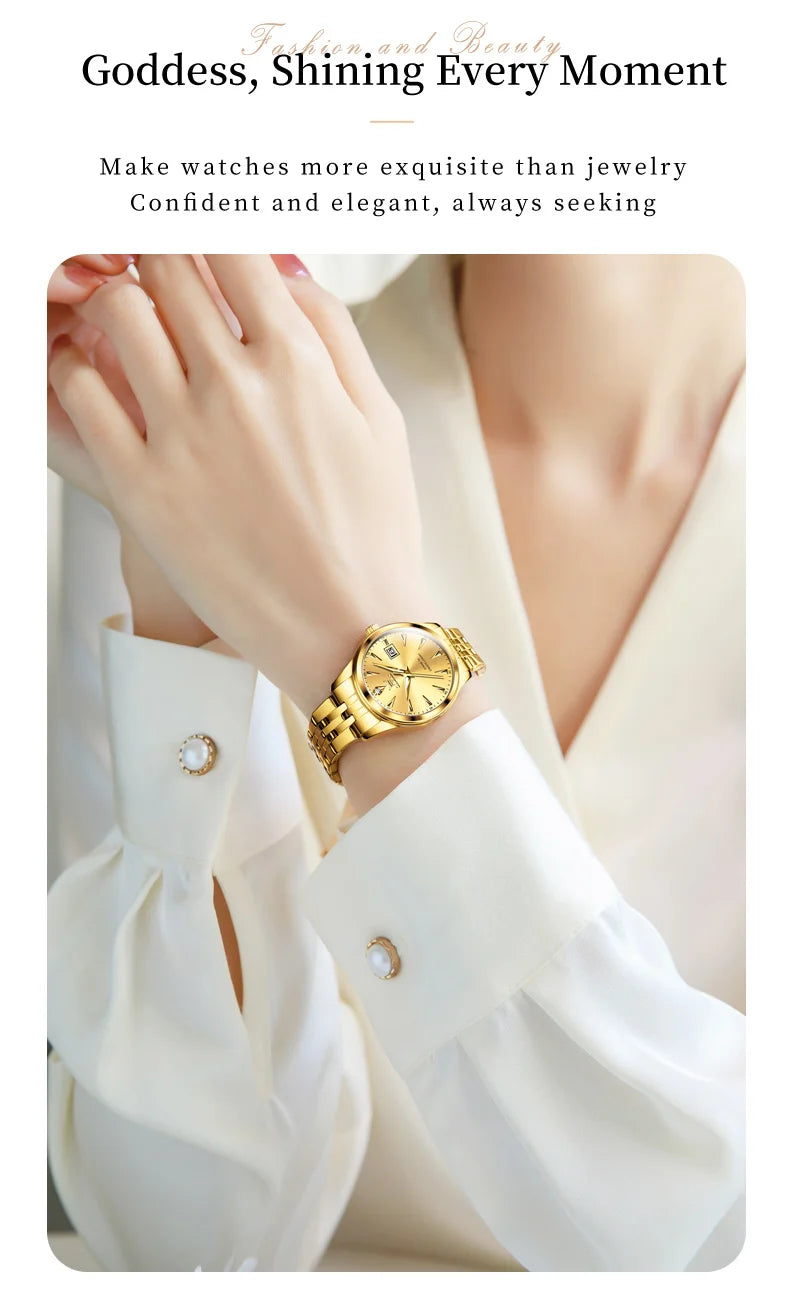 OLEVS-Reloj de cuarzo para mujer, cronógrafo sencillo, elegante y Original, resistente al agua, luminoso, con fecha, caja de regalo roja