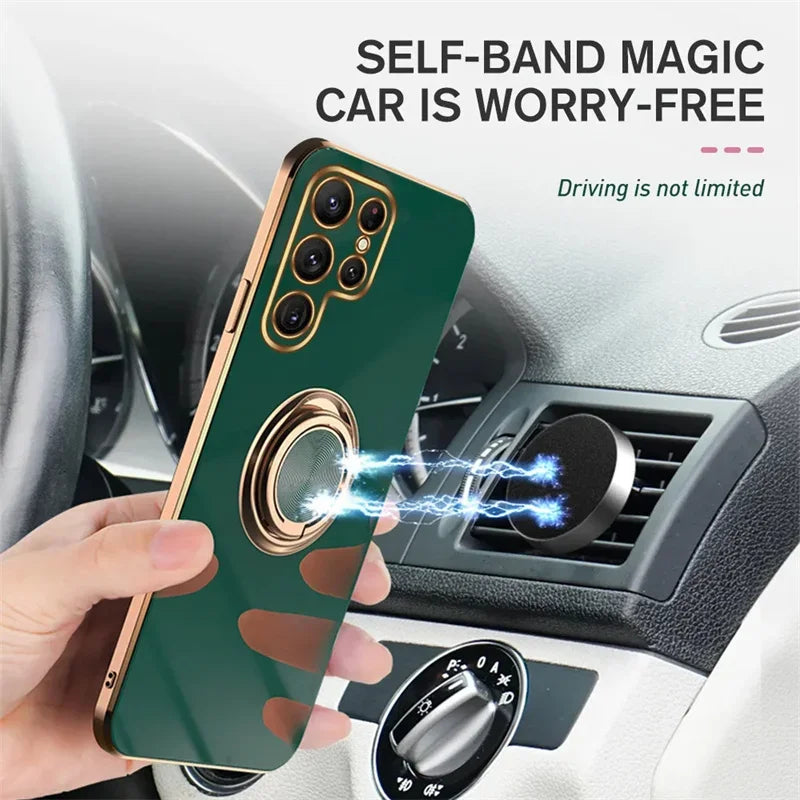 Funda de teléfono con soporte de anillo de TPU de lujo para Samsung Galaxy S25 S24 S23 S22 S21 S20 Note 20 Ultra Plus FE, funda protectora trasera a prueba de golpes