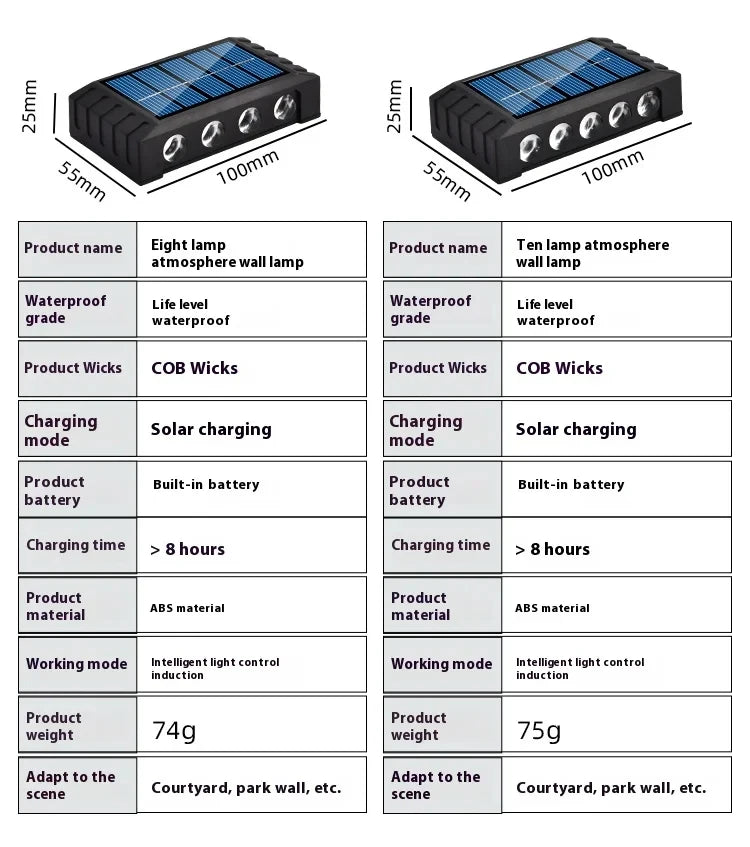 Lámpara Solar de pared de 4/6/8/10LED, decoración de calle para patio, luz impermeable para exteriores, iluminación luminosa arriba y abajo, lámpara de paisaje de jardín