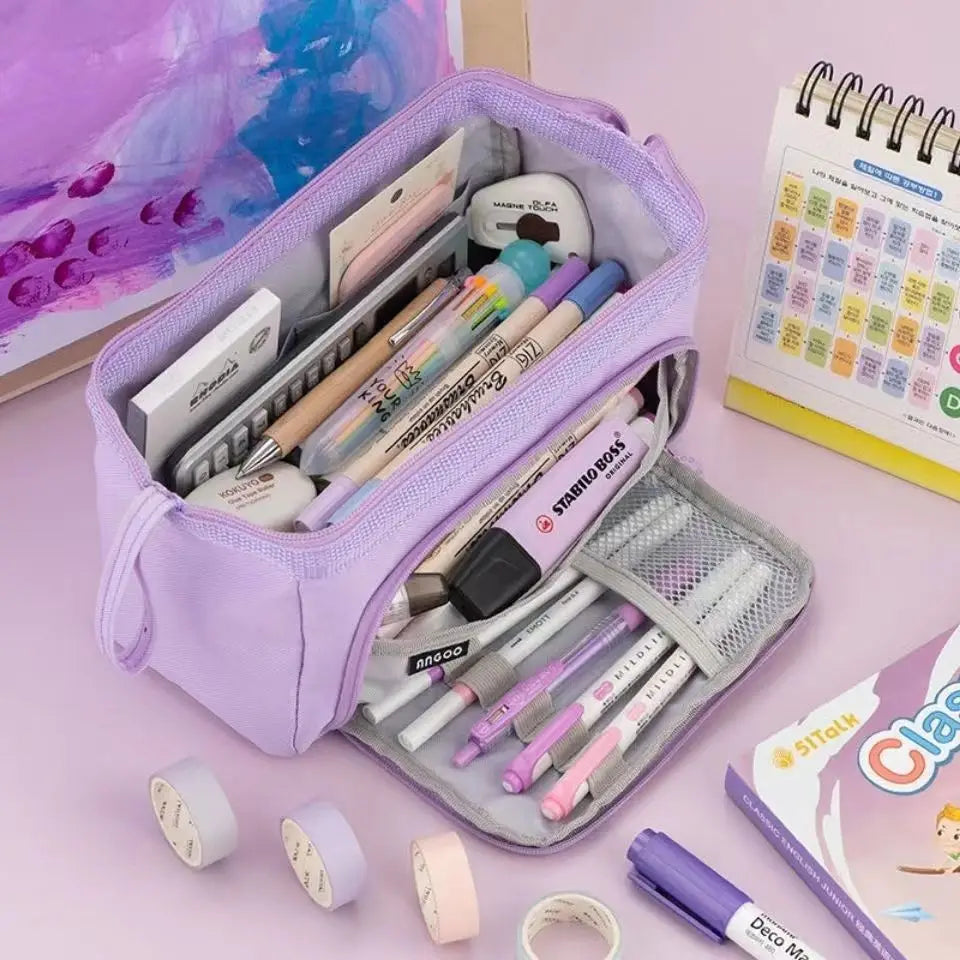 Estuche grande para lápices, bolsa para bolígrafos de gran capacidad, doble ventana, bolsas escolares para niños, material escolar, papelería, regalo