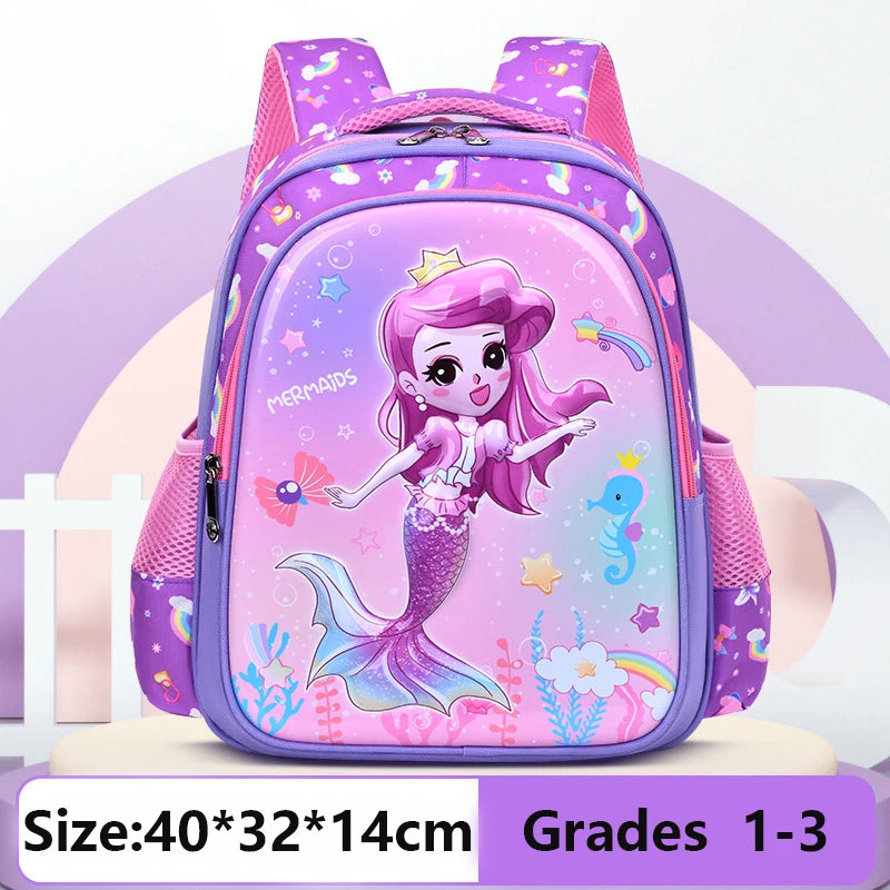 Mochila Infantil Morada para Niña, Mochilas Escolares Primarias, Mochilas de Jardín de Infancia, Mochila Escolar 3D con Diseño de Sirena, Linda Mochila de Hombro para Niños