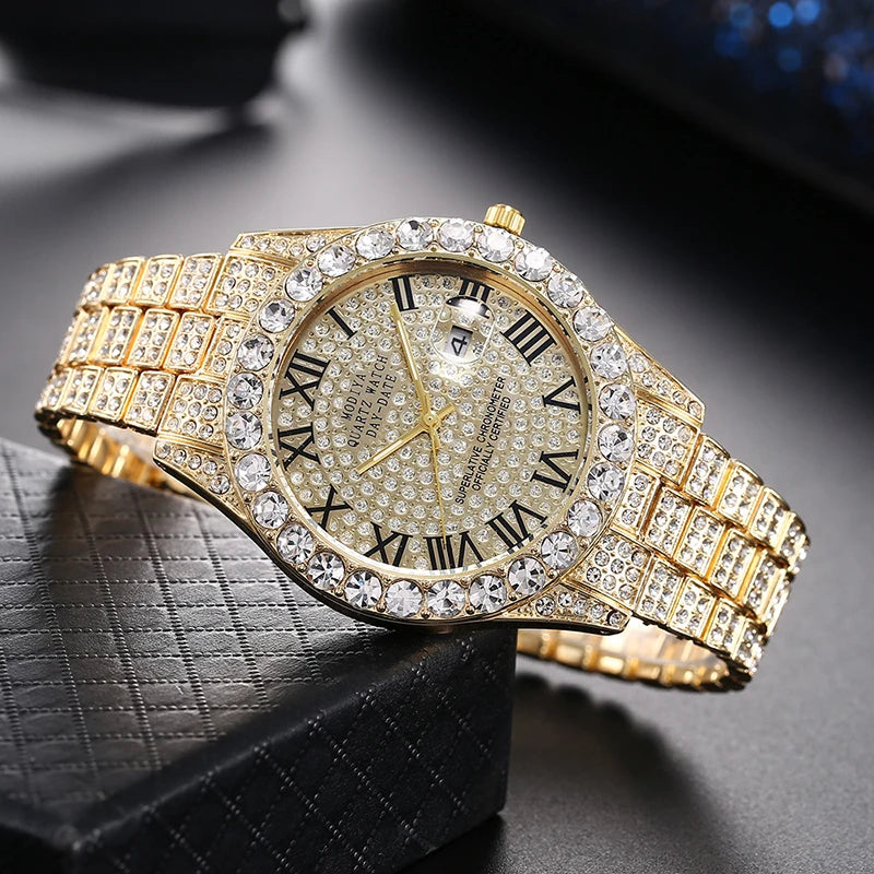 Reloj de lujo para mujer con sensación de alta gama, calendario moderno y moderno, cielo estrellado romano, reloj de cuarzo con tachuelas de diamantes