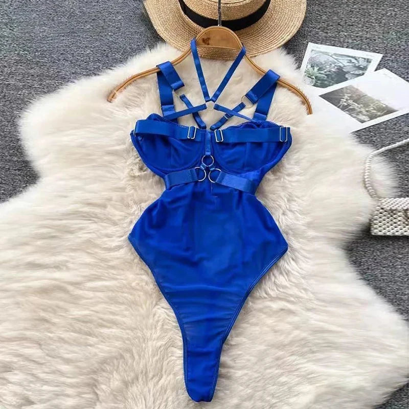 Ropa de dormir para fiesta de San Valentín, Catsuits combinados, peleles de tiras de malla eróticos íntimos ajustados, monos de mujer, lencería, conjuntos sexys
