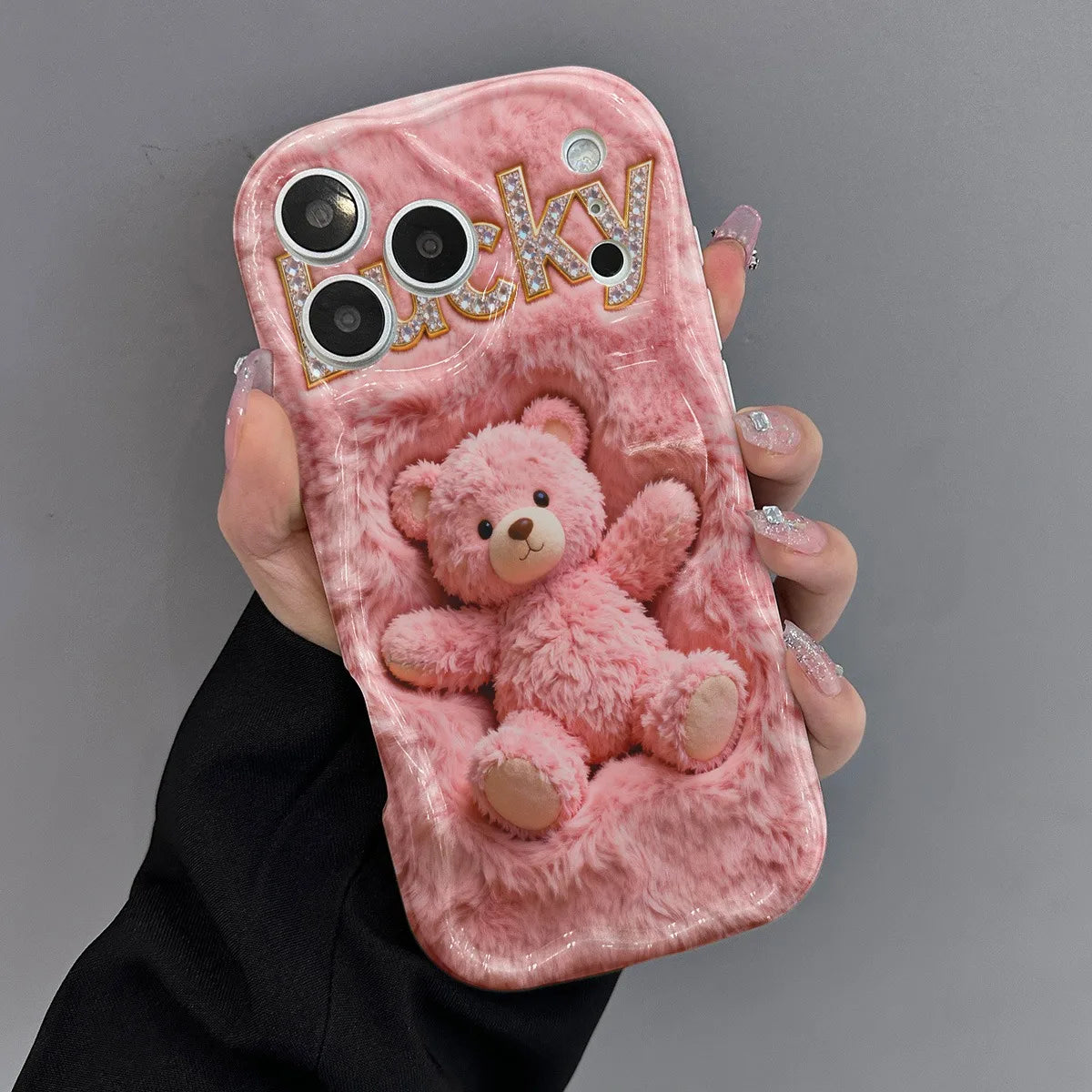 Funda para Teléfono con Diseño de Osito de Peluche Rosa y Patrón de Amor para iPhone 17 Pro Max, iPhone Air 16 Plus, 15, 14, 13, 12, 11, Carcasa Antigolpes