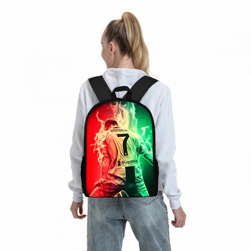 Juego de tres piezas de jugador de fútbol CR7, mochilas para niños y niñas, los mejores regalos, mochila escolar de dibujos animados en 3D para niños