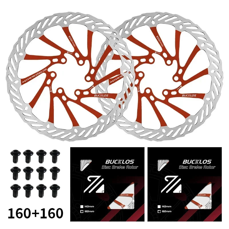 BUCKLOS-Rotor de freno de disco hidráulico ultraligero para bicicleta de montaña, disco de freno de bicicleta de carreras de carretera de montaña de 160/180/203mm con 6 pernos gratis