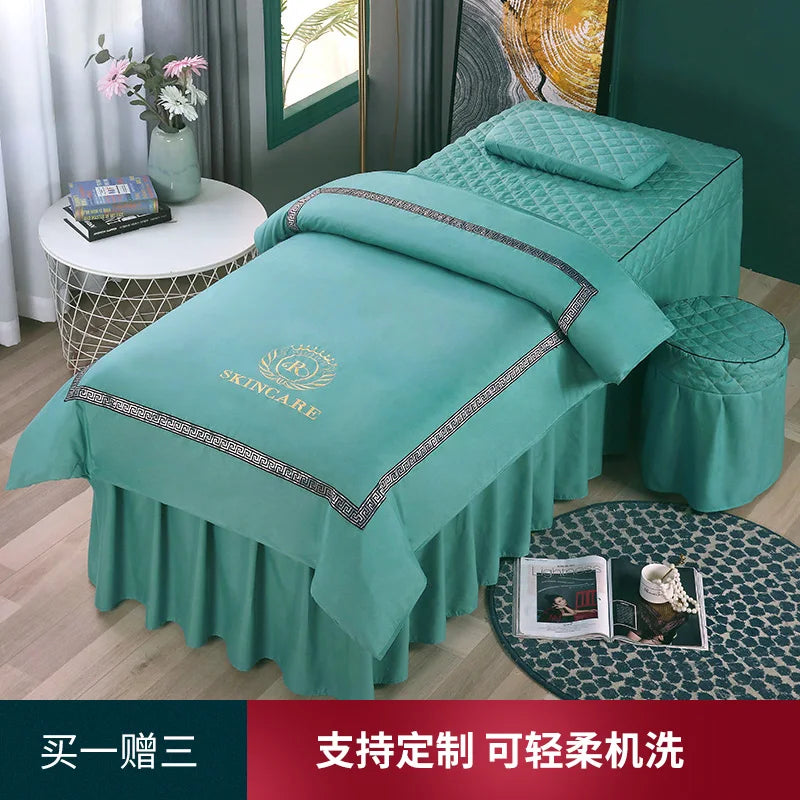 Estilo nórdico 4 Uds. Funda de cama para salón de belleza, falda de cama para Spa de masaje, funda de almohada, funda para taburete, funda de Dulvet, juegos de cama Sabanas