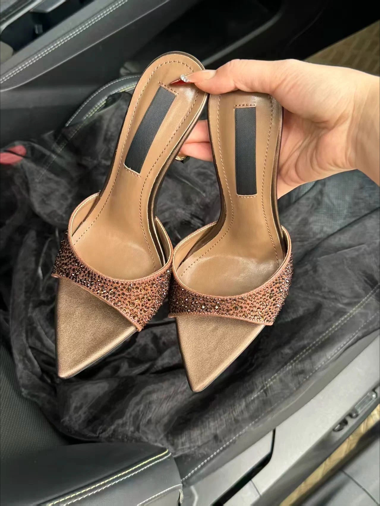 Yuejinlong - Sandalias de Tacón Alto con Punta Abierta y Pedrería, Elegantes para Fiestas y Bodas, Modelo 2026