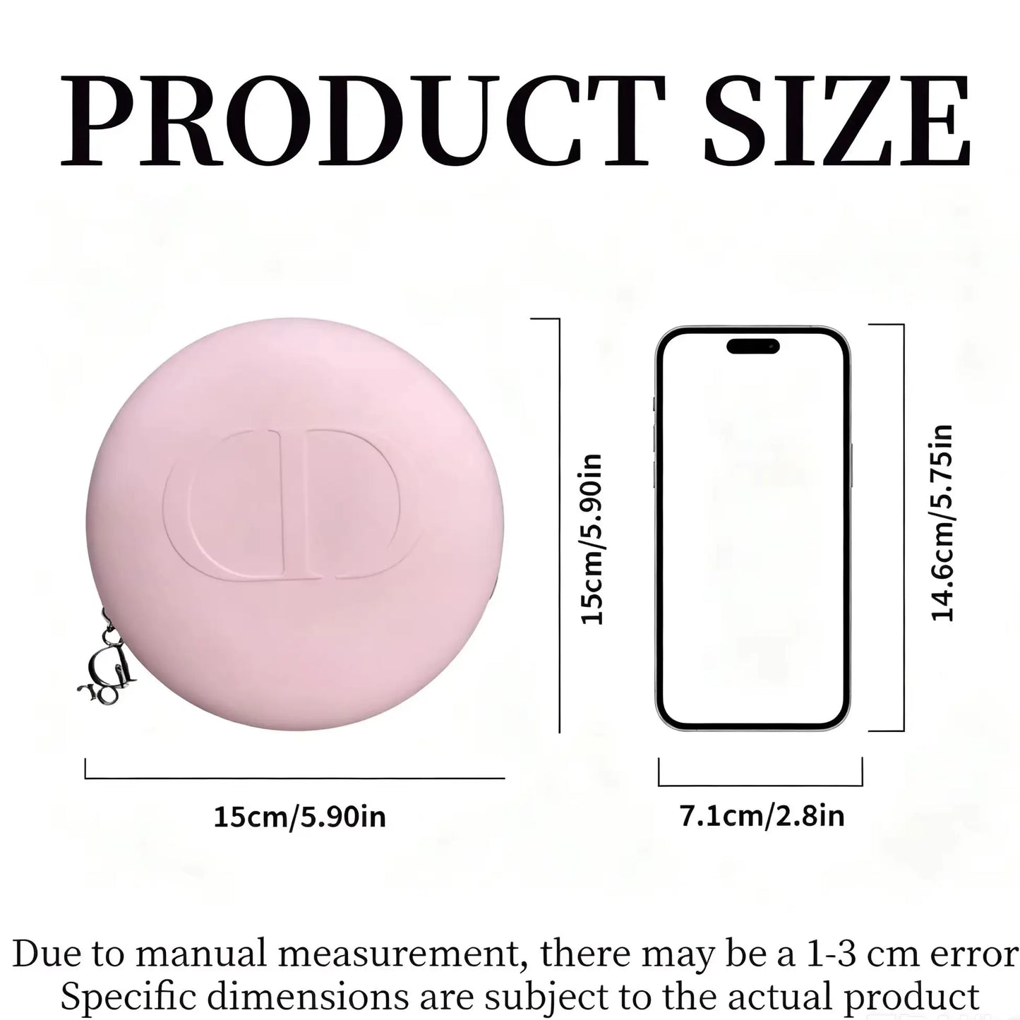 Bolso Christian Dior, bolso de maquillaje de silicona redondo rosa de lujo para mujer, organizador de cosméticos portátil para viaje, pequeño organizador de cosméticos de silicona suave
