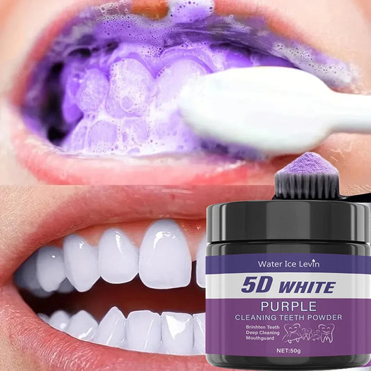 Polvo de Limpieza Dental Morado - Sin Sulfatos, Limpieza Profunda y Pulido, Blanquea los Dientes en 5 Días, Portátil para Uso Diario y Viajes