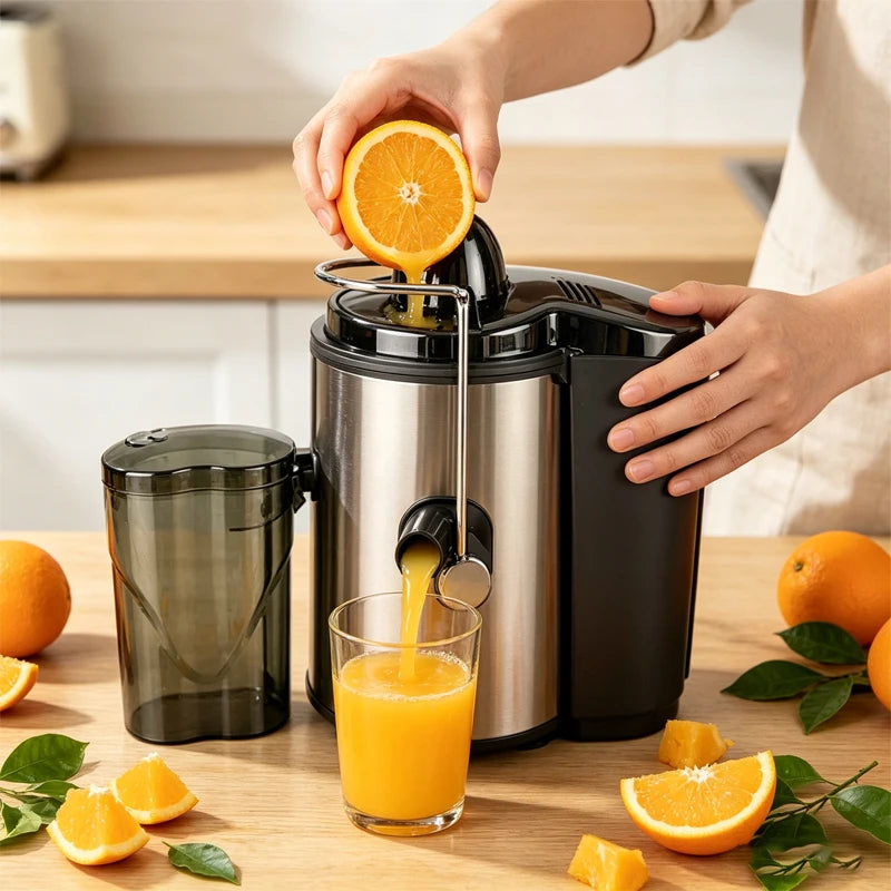 Exprimidor de Doble Uso Doméstico y Comercial con Motor Potente, Producción de Jugo de Alta Velocidad Sin Residuos, Máquina de Gran Capacidad, Material Resistente a Altas Temperaturas, Exprimidor de Frutas y Verduras Fresc