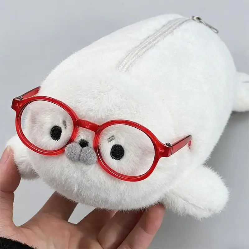Bolsa de Papelería de Felpa de Gran Capacidad, Útiles Escolares para Estudiantes, Estuche de Lápices con Diseño de Foca Divertida y Linda, Bolsa de Almacenamiento de Alto Valor Estético
