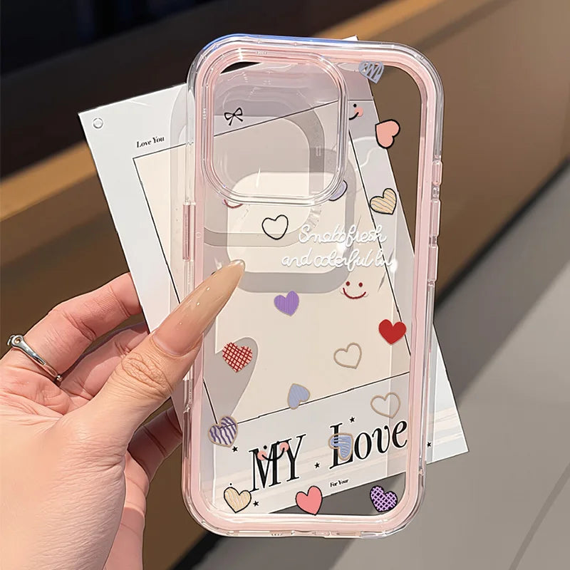 Funda de teléfono Love Heart para iPhone 17 funda iPhone 13 16 15 11 12 14 Pro Max 17 Air silicona 2 en 1 funda transparente suave a prueba de golpes