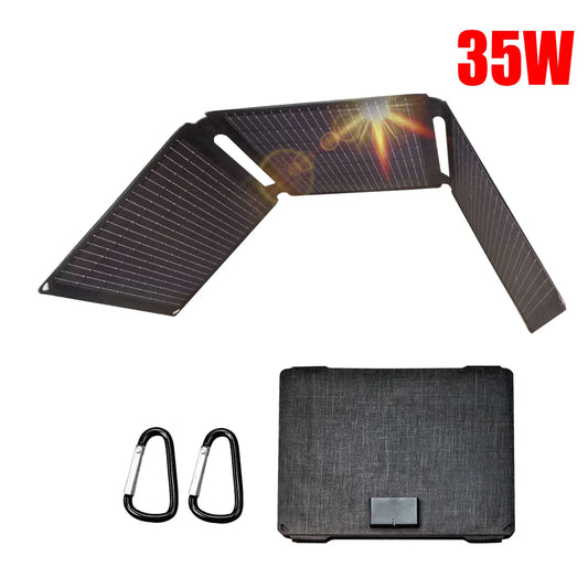 Panel solar plegable portátil de 35W 100W con 1 puerto USB y 1 puerto tipo C de carga rápida, panel solar ETFE plegable, para uso en exteriores, cargador de teléfono, caravana, camping