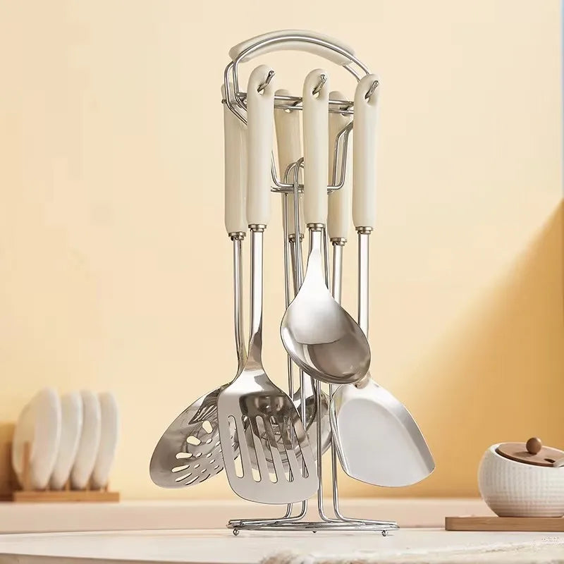Espátula de acero inoxidable con mango de cerámica, juego de utensilios de cocina nórdicos, 7 unidades