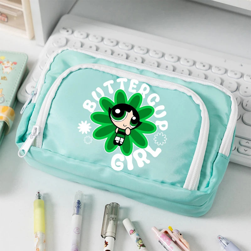Estuche para lápices de las Chicas Superpoderosas, estuche para lápices con múltiples bolsillos, bolsa para lápices de gran capacidad para estudiantes, bolsa organizadora de papelería, regalo