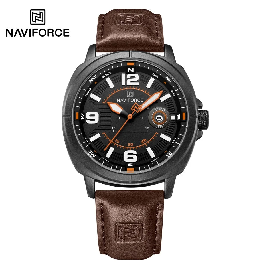 Marca NAVIFORCE, Reloj de cuarzo para Hombre, banda de PU de alta calidad, Reloj de pulsera con calendario para Hombre, indicador de fecha automático, relojes impermeables, Reloj para Hombre