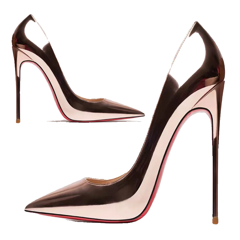 Tacones altos plateados, tacones delgados para mujer, nuevos zapatos individuales puntiagudos de boca poco profunda, zapatos de banquete de gran tamaño con espejo